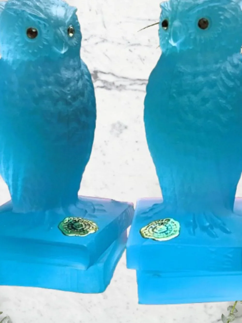 Pair of Westmoreland Blue Mist Wise Owls on Books - Picture 1 of 4